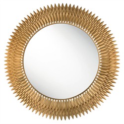 Liora Traditional Antique Gold Sunburst Round Wall Mirror
