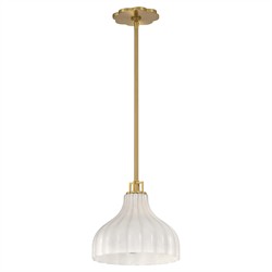 Leland Updated Traditional Fluted White Glass Pendant - 10"