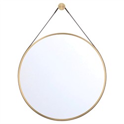 Finley Traditional Brown Leather Strap Gold Round Wall Mirror