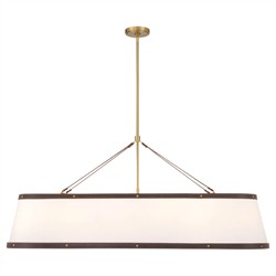 Finley Traditional Brown Leather Trim White Linen Linear Chandelier