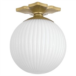Arden Traditional Aged Brass White Ribbed Glass Semi Flush Mount