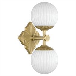 Arden Traditional Aged Brass White Ribbed Glass 2 Light Sconce