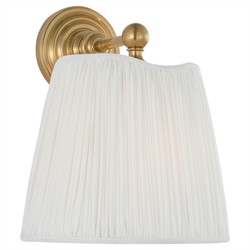 Visual Comfort Matos Traditional White Silk Pleated Antique Brass Armed Sconce