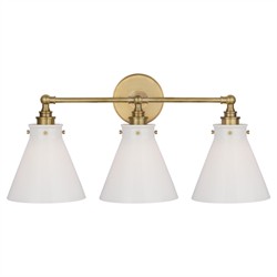 Visual Comfort Parkington White Glass Antique Brass 3 Light Bath Bar