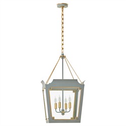 Visual Comfort Caddo Traditional Glass Shade Celadon Blue Steel Lantern