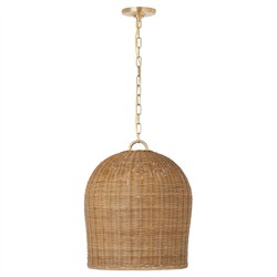 Visual Comfort Nancy Coastal Beach Natural Wicker Soft Brass Hanging Shade - 18"