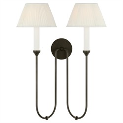 Visual Comfort Ingela White Silk Pleated Modern Iron Double Armed Sconce