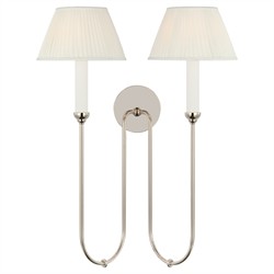 Visual Comfort Ingela White Silk Pleated Polished Nickel Double Armed Sconce