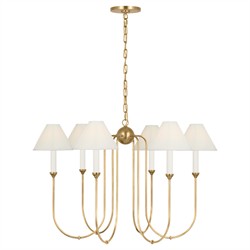 Visual Comfort Ingela White Silk Pleated Antique Brass Shaded Chandelier
