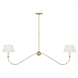 Visual Comfort Ingela White Silk Pleated Antique Brass Shaded Linear Chandelier
