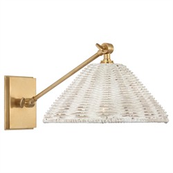 Visual Comfort Wimberley White Wicker Soft Brass Single Library Wall Light