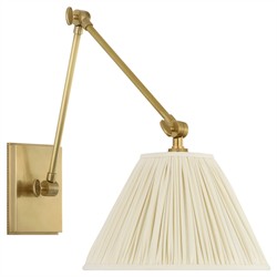 Visual Comfort Wimberley White Silk Pleated Soft Brass Double Library Wall Light