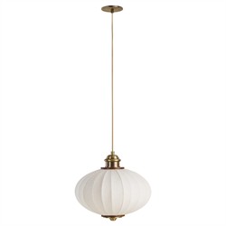 Elio Modern Antique Brass White Linen Globe Pendant - 16"