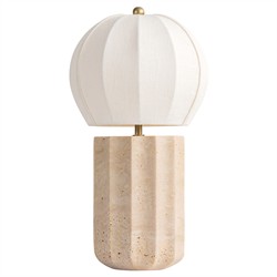 Portofino Coastal Natural Travertine White Linen Shade Table Lamp
