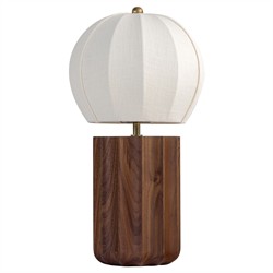 Portofino Coastal Brown Walnut White Linen Shade Table Lamp