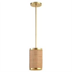 Sorella Coastal Beach Gold Metal Natural Rattan Shade Pendant