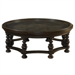 Plantation Updated Traditional Black Wood Round Coffee Table