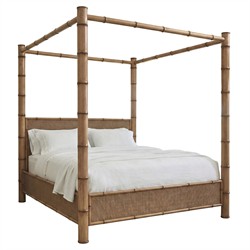 Elias Coastal Beach Brown Rattan Canopy Bed - Queen