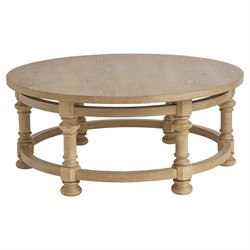 Hailey Updated Traditional Brown Oak Wood Round Coffee Table