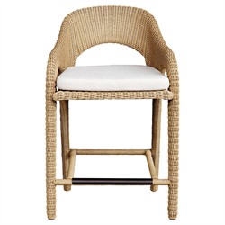 Kaela Coastal Beach Brown Woven Wicker Outdoor Counter Stool
