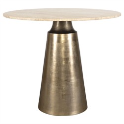 Hera Modern White Travertine Antique Brass Round Outdoor Bistro Table - 36"