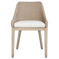 Amalfi Coastal Beach Grey Mahogany Wood Woven Wicker Outdoor Dining Chair