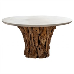 Positano Coastal Beach White Concrete Natural Teak Root Outdoor Dining Table - 60"