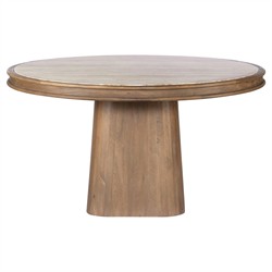 Bourne Modern Classic Beige Travertine Round Pedestal Dining Table - 55"