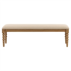 Calypso Updated Traditional Beige Upholstered Natural Oak Bedroom Bench