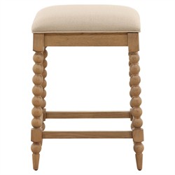 Calypso Updated Traditional Beige Upholstered Natural Oak Counter Stool