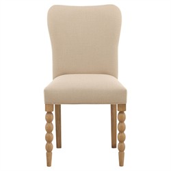 Calypso Updated Traditional Beige Upholstered Natural Oak Dining Chair - Set of 2