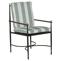 Roma Cabana Mist Stripe Sunbrella Slate Grey Aluminum Outdoor Dining Arm Chair