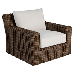 Montauk Cream Upholstered Brown Wicker Outdoor Swivel Lounge Chair