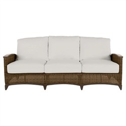 Astoria Cream Upholstered Brown Aluminum Wicker Outdoor Sofa - 85"