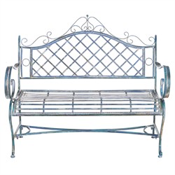 Anise French Country Antique Blue Iron Outdoor Garden Bench