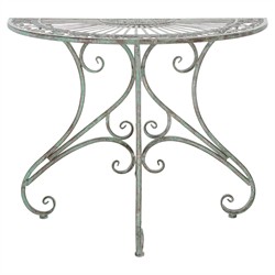 Alessia French Country Antique Green Iron Demilune Outdoor Console Table