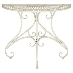 Alessia French Country Antique White Iron Demilune Outdoor Console Table