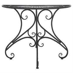 Alessia French Country Black Iron Demilune Outdoor Console Table