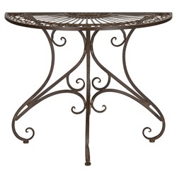 Alessia French Country Rustic Brown Iron Demilune Outdoor Console Table