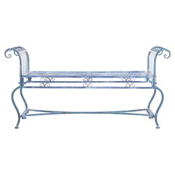 Althea French Country Antique Blue Iron Outdoor Garden Bench