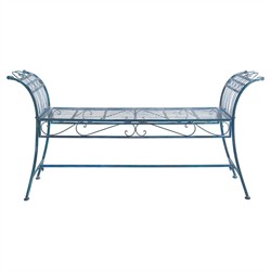 Hailey French Country Antique Blue Iron Outdoor Garden Bench
