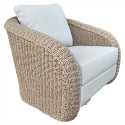 Jillian Coastal Beach Beige Woven Faux Rattan Outdoor Swivel Arm Chair