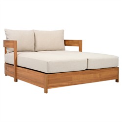 Kenzo Modern Classic Natural Acacia Wood Outdoor Double Chaise Lounge