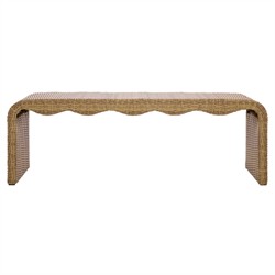 Emmie Coastal Beach Natural Faux Wicker Outdoor Dining Bench