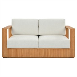 Lucian Coastal Beach Natural Reeded Teak Outdoor Loveseat - 56"