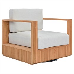 Lucian Coastal Beach Natural Reeded Teak Outdoor Swivel Arm Chair