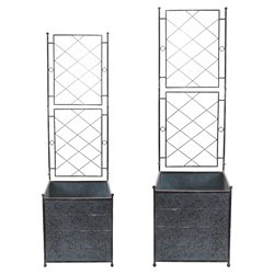 Millie Updated Traditional Silver Iron Trellis Outdoor Planter Box - Set of 2