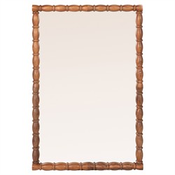 Winona Coastal Walnut Wood Bobbin Frame Rectangular Wall Mirror