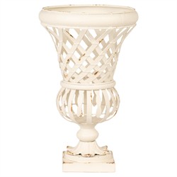 Elodie French Country Distressed White Iron Lattice Urn Planter - 16.5"