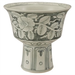 Florentine Updated Traditional Green Stoneware Floral Footed Planter
